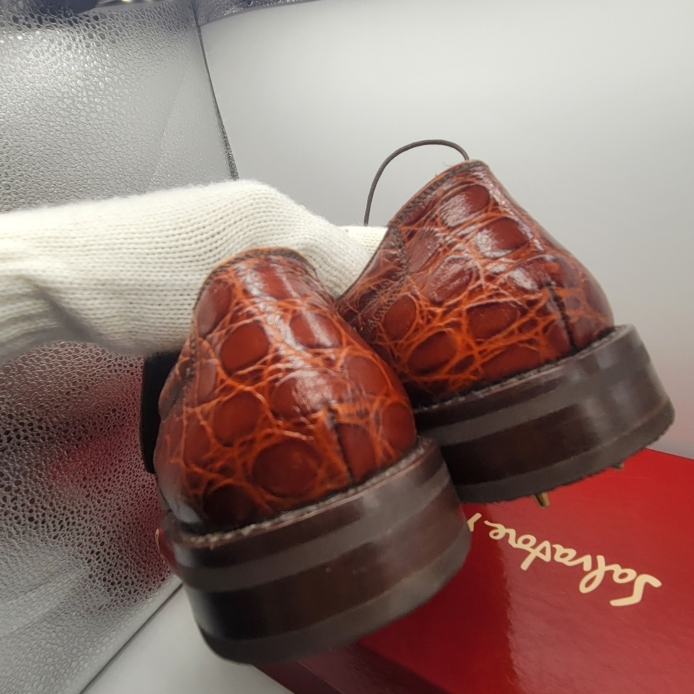 Authentic SALVATORE FERRAGAMO Brown Leather Alligator Golf Shoes Kilts 9 AA BOX - Picture 7 of 13